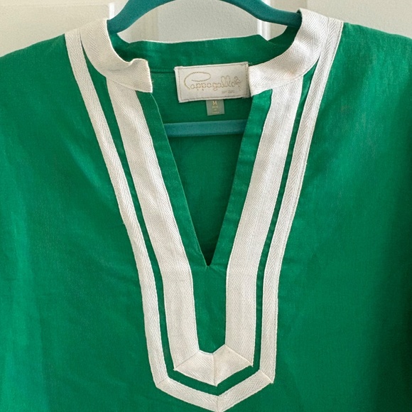 Cappagallo Green Linen Tunic Top with White Trim – Size M - Picture 4 of 4